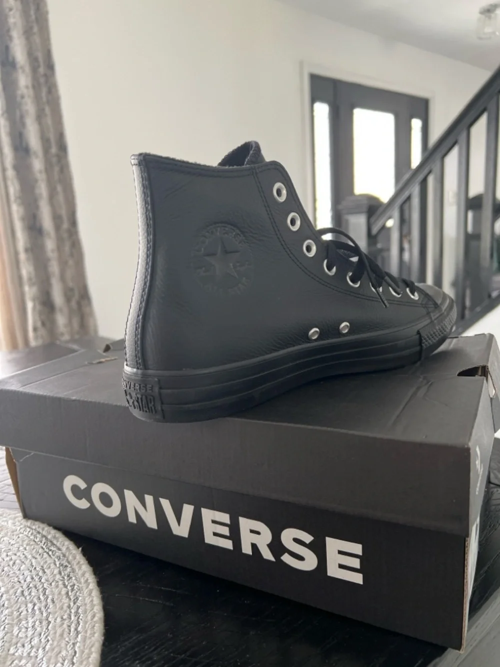 Converse CTAS Hi Black Leather Unisex Sneakers—Men’s 9 / Women’s 11— New in Box - Picture 3 of 6